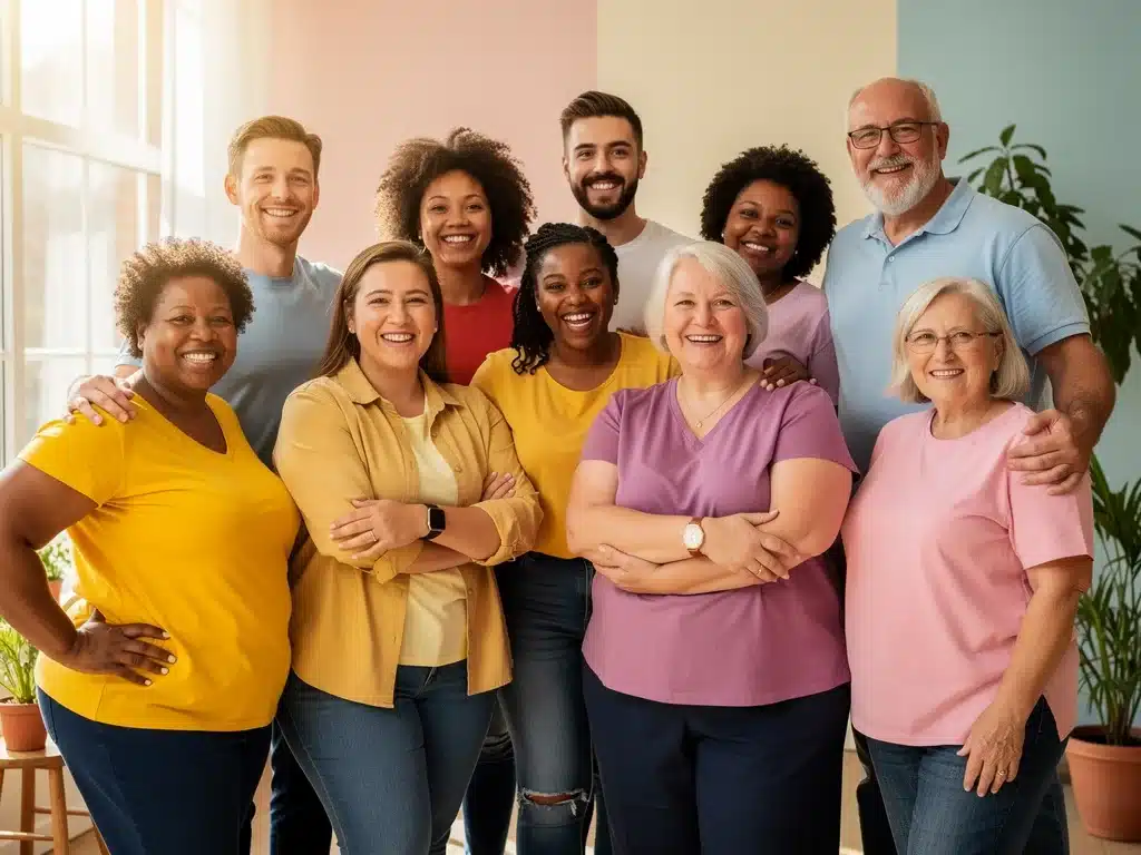 Diverse people celebrating body positivity and self-acceptance