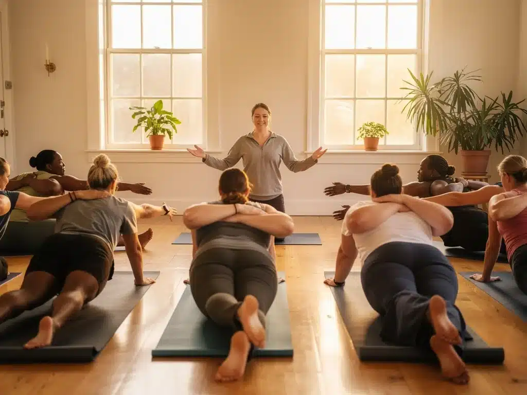 Diverse group practicing mindful movement and yoga