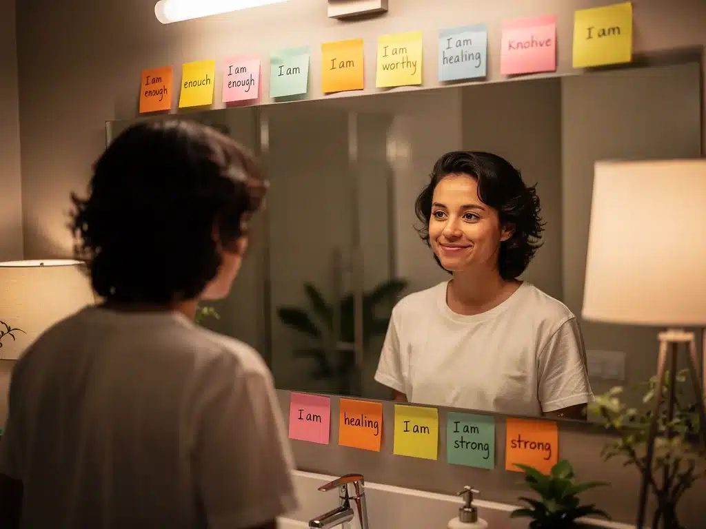 Person confidently reflecting on self-acceptance and positive body image.